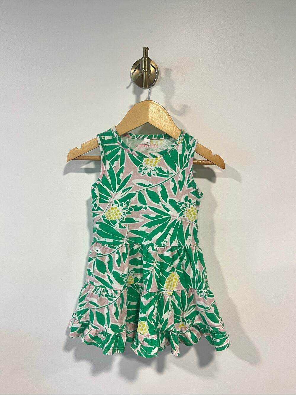 Girls Crewcuts Pink Green Tropical Floral Print Dress